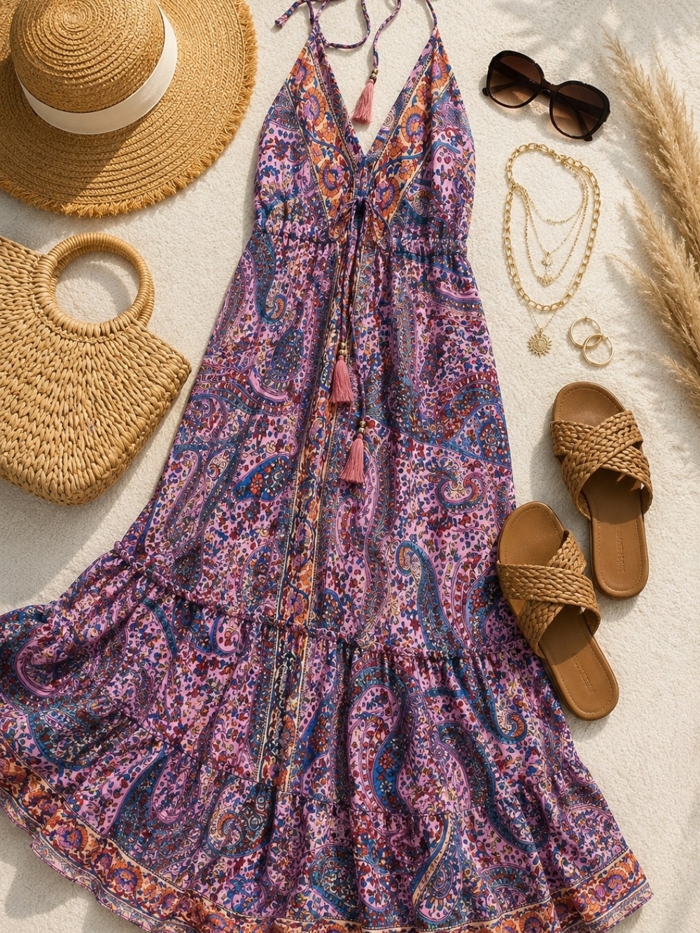 Maxi Dress or swim coverup. Lace up Back. Flowy feminine coastal boho festival